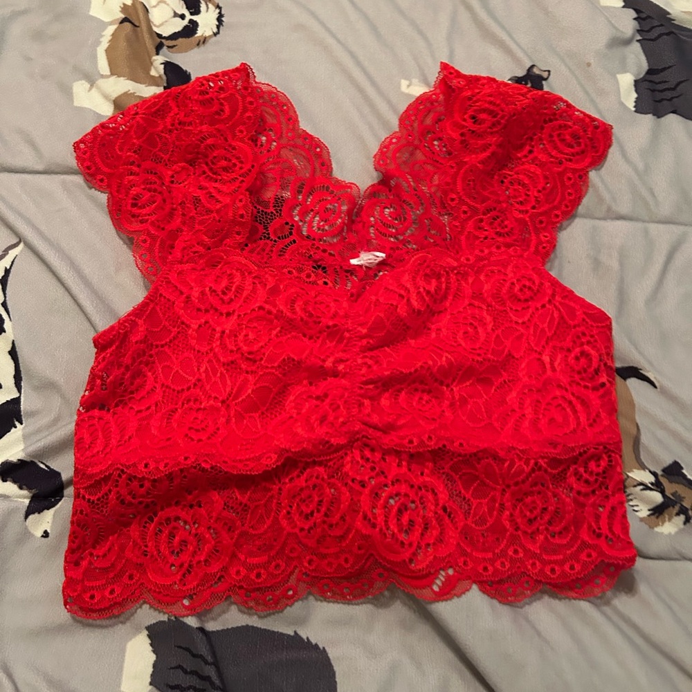 Red Lace Crop Top
